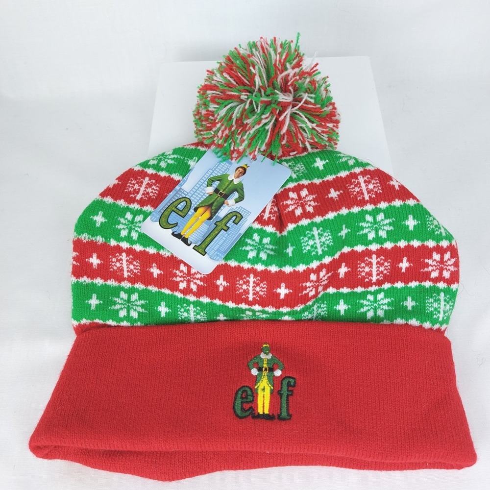 Elf The Movie Red Pom Buddy Beanie Winter Christmas Knit Hat Toboggan‎ Unisex
